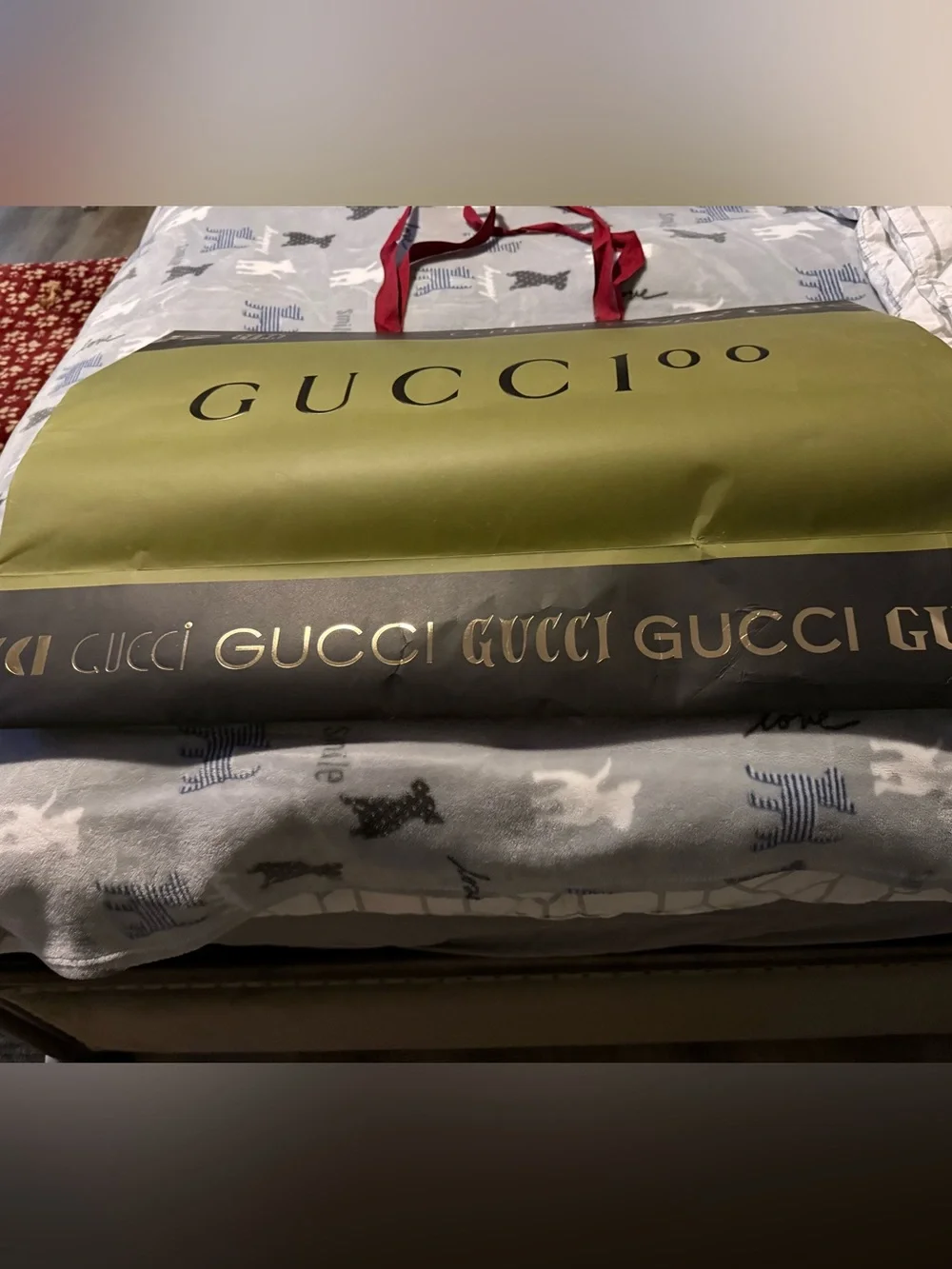 Gucci Olive Green and Black Branded Shopping Bag 100